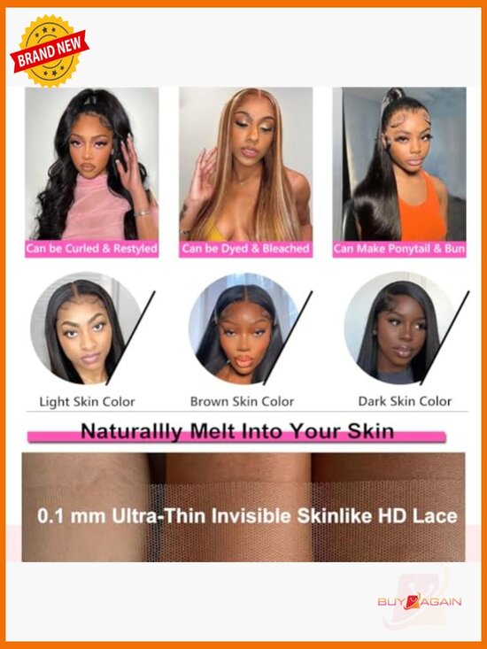250Density 32Inch 100% Human Hair Lace Front Wig Straight HD Lace main image 6